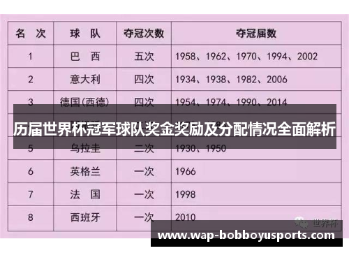 历届世界杯冠军球队奖金奖励及分配情况全面解析